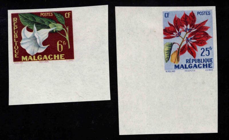 Madagascar Malagasy Scott 301-302  MH*  1959 Flower imperforate set