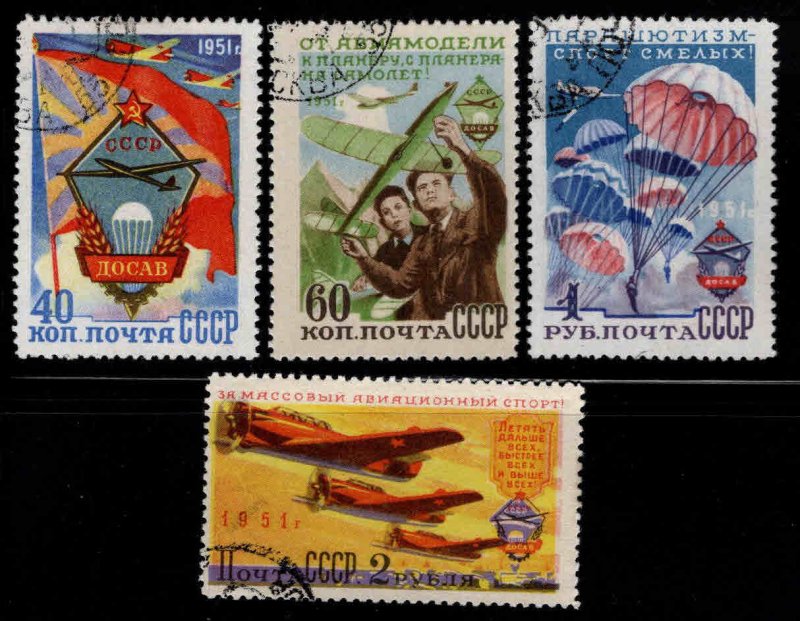Russia Scott 1590-1593 Used  CTO 1951 Aviation stamp set