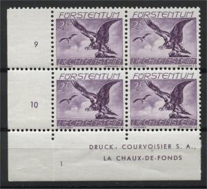 LIECHTENSTEIN, 2 FRANCS AIRPOST VULTURE FROM 1939 BLo4 MNH