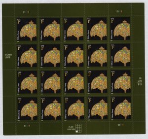 2008 Tiffany Lamp 1c Sc 3749A MNH full sheet of 20 plate number S11111