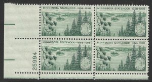 1958 Minnesota Statehood Plate Block of 4 3c Stamps - MNH, OG - Sc# 1106- CX908