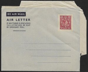 St LUCIA Aerogramme 12¢ King c1950s Unused