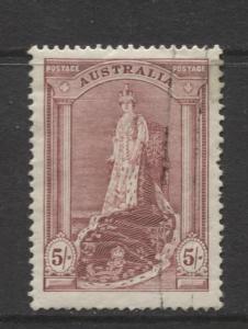 Australia - Scott 177- Coronation Robes -1937- FU - Single 5/- stamp