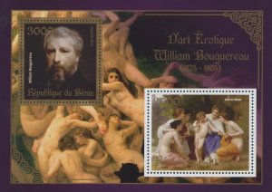 Erotic Art Paintings William Bouguereau Souvenir Sheet of 2 Stamps Mint NH