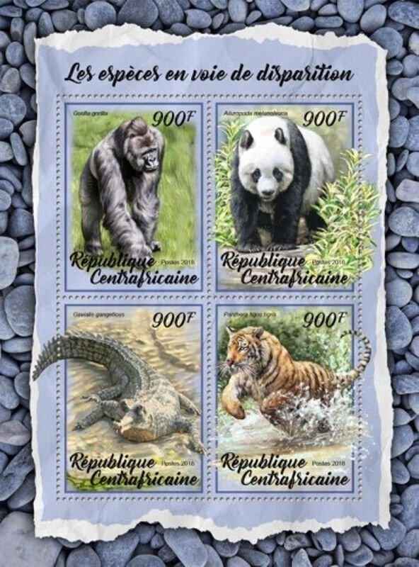 Central Africa - 2017 Endangered Species - 4 Stamp Sheet - CA18013a