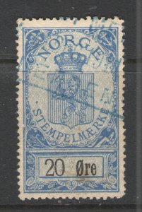Norwegian 1903 Revenue/Stempelmarke 20 Ore - Used VG