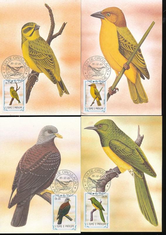 S.Tome E Principe St Thomas 1983 Birds Wildlife Maxi Cards Used (22 Items) D754a