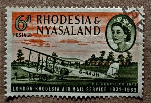 Rhodesia & Nyasaland #180 6d DH Hercules Biplane & QEII USED (1962)