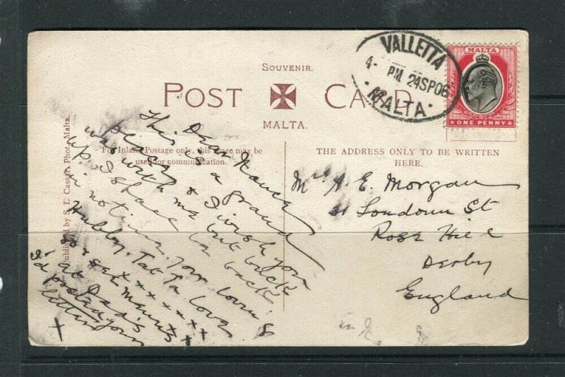 MALTA; Early 1900s fine Illustrated used Ed VII Postcard, finely cancelled.