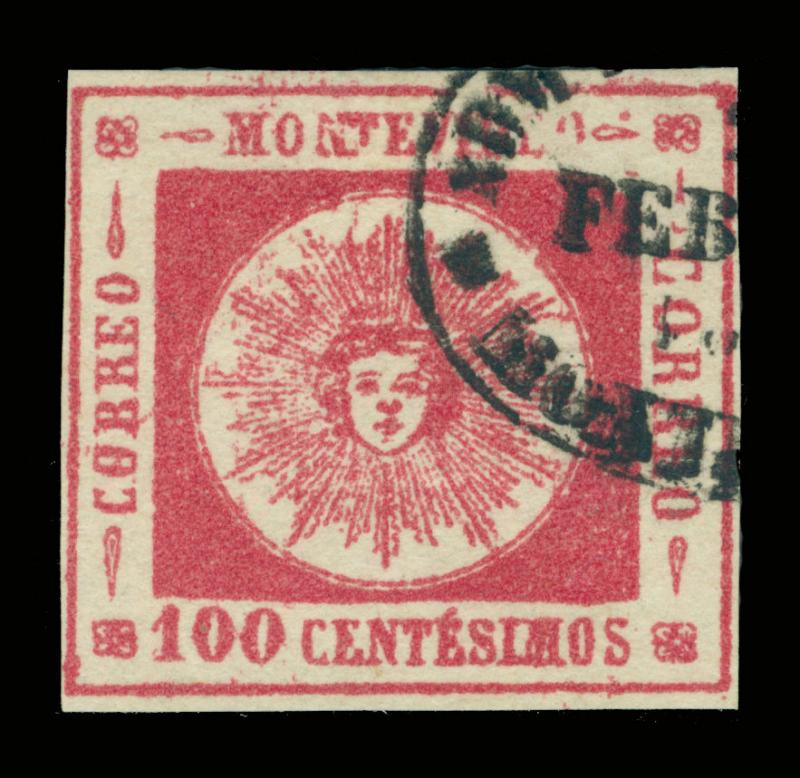 URUGUAY  1860  SUN  100c carmine  - Pos. 8 -  Sc# 15a  used 