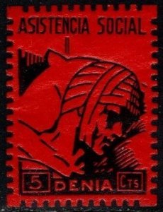 1937 Spain Civil War Charity Poster Stamp Denia 5 Centavos Social Welfare Stamp