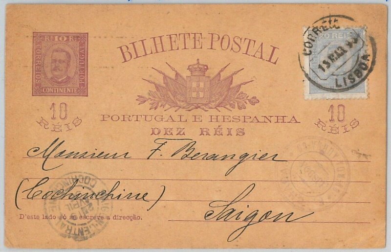 50855 - PORTUGAL - POSTAL HISTORY - STATIONERY CARD from LISBON to SAIGON!! 1895-