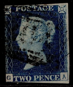 GB QV SG4, SCARCE 2d deep full blue, USED. Cat £2000. 1844 POSTMARK GA