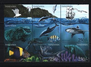 TANZANIA 1999 FISH & MARINE LIFE SHEET OF 9 STAMPS MNH