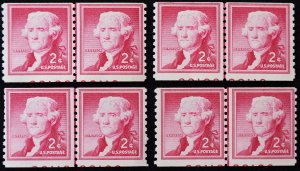 U.S. Mint Stamp Scott #1055 2c Jefferson Lot of 4 Line Pairs w/ Plate #s. NH.