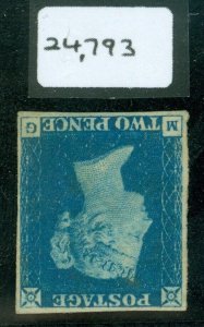 SG 5 1840 2d bright blue plate 1 lettered MG, variety inverted watermark... 