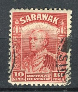 SARAWAK; 1930s early Brooke issue fine used 10c. Singapore PAQUEBOT POSTMARK