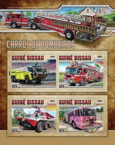 GUINE BISSAU 2016 SHEET FIRE ENGINES POMPIERS FIRE TRUCKS BOMBEROS gb16511a