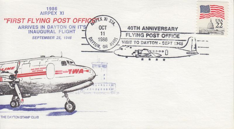 1986 First Flying Post Office Dayton OH Pictorial Dayton SC