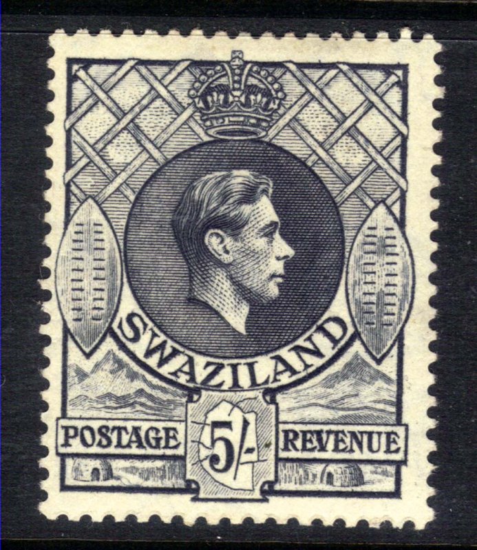 Swaziland 1938 – 54 KGV1 5/-d Slate MM SG 37a 13.5 x 14 perfs CV £60 ( F564 )