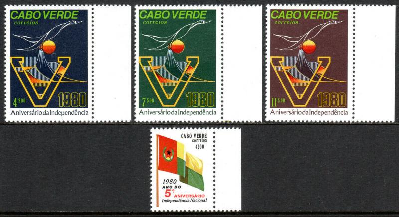 Cape Verde 399-402, MNH. Independence, 5th anniv. Flag, Stylized Bird, 1980