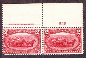 US 286 2c Trans-Mississippi Mint Plate #625 Top Pair F-VF OG NH SCV $160