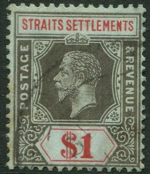 STRAITS SETTLEMENTS-1914 $1 Black & Red/Blue Sg 210 FINE USED V50202