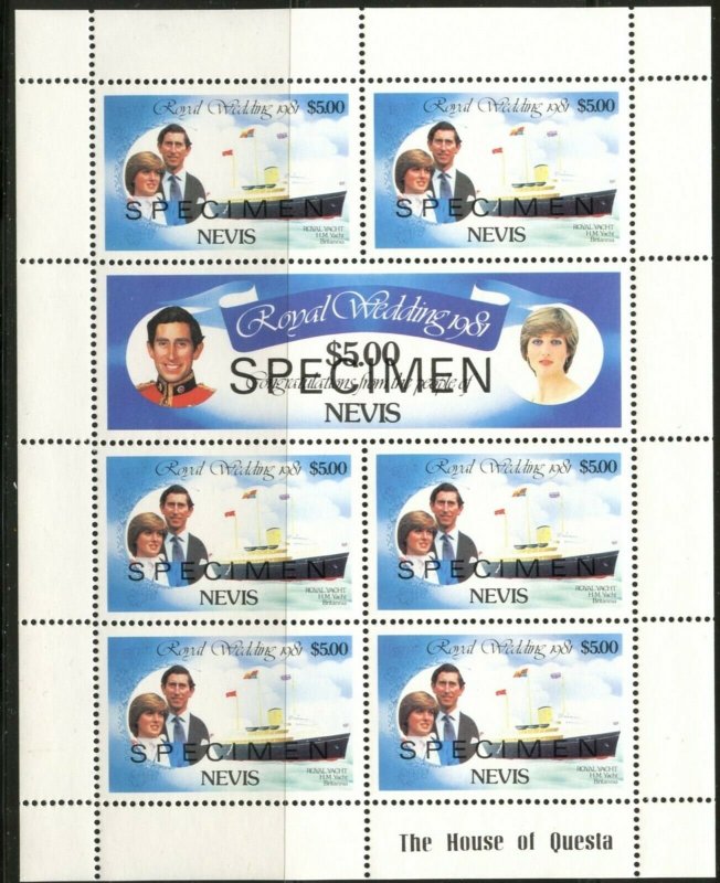 NEVIS Sc#135//140 1981 Royal Wedding SPECIMEN Set of 3 Sheets MNH