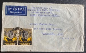 1938 Dar Es Salaam Tanganyika First Empire Airmail Service cover to Canada