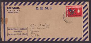 Cook Islands to Racine,WI 1967 Official Mail Cover Number Ten Size