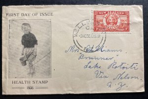 1936 Wellington New Zealand First Day Cover FDC To Lake Rotorti Health Stamps