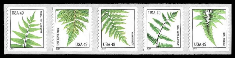 PCBstamps   US #4848/4852a Coil Strip $2.46(5x49c)Ferns, MNH, (14)