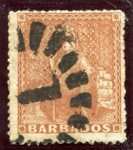Barbados 1865 QV (4d) dull brown-red very fine used. SG 26. Sc 17a.