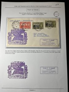 1941 Trinidad and Tobago Airmail Cover FFC Port of Spain to San Francisco CA USA