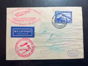 1929 Germany LZ127 Graf Zeppelin Airmail Cover to Stuttgart Visible Water Damage