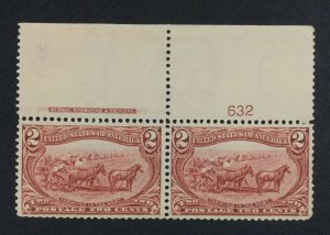 MOMEN: US STAMPS #286 PLATE IMPRINT PAIR MINT OG NH LOT #70983