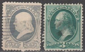 US #156, 158   F-VF Used  CV $7.00   (A6317)