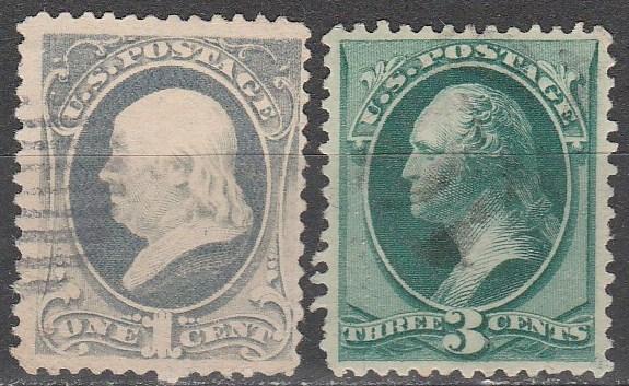 US #156, 158   F-VF Used  CV $7.00   (A6317)