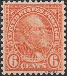 US #638 1927 6c Orange James A. Garfield UNUSED-VF-OG-H.