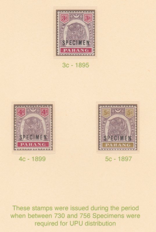 MALAYA - PAHANG  1895 TIGERS  SPECIMEN  set of 3