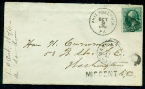 1876, Wash & Weldon RPO cds on cover with “Missent” straight line on cover