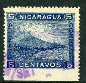 Nicaragua 1902 Momotombo 5¢ Blue Lithographed Issue Scot # 159 VFU W63 ⭐☀⭐☀⭐