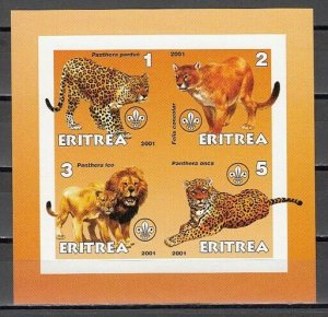 Eritrea, 2001 Cinderella issue. Wild Cats on an IMPERF sheet of 4. *