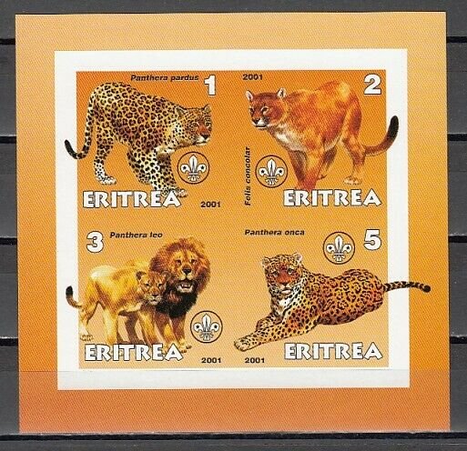 Eritrea, 2001 Cinderella issue. Wild Cats on an IMPERF sheet of 4. *