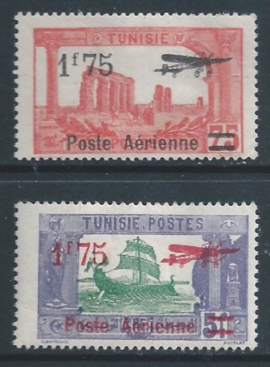 Tunisia #C5-6 MH Aqueduct, Galley Issues Surcharged & Ovptd. Poste Aerienne