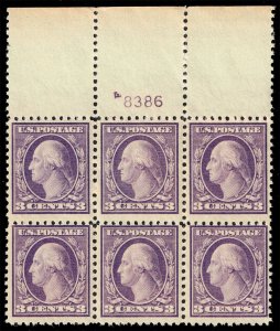 US #502 George Washington P# Block of 6; MNH