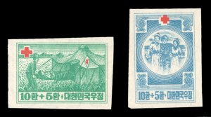 Korea #B1-2var, 1953 Red Cross, imperf. set of two, lightly hinged