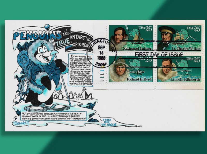 Penguins Show Them How It's Done! - Antarctic Explorers Plate Block FDC