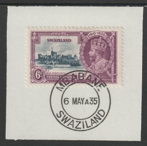 SWAZILAND 1935 KG5 SILVER JUBILEE  6d  on piece with MADAME JOSEPH  POSTMARK