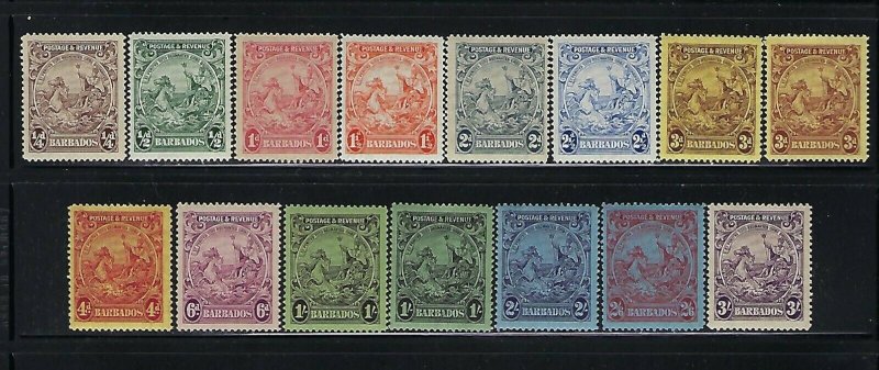 BARBADOS SCOTT #165-179 1925-35 GEORGE V SET -WMK 4 -MINT XXXLIGHT HINGED